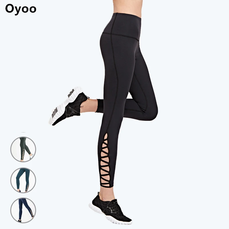 Oyoo темно strappy вырез компрессионные штаны для йоги плотные эластичные Леггинсы