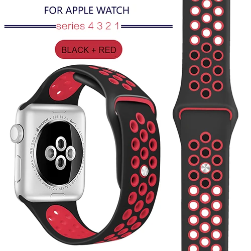 black red Ремешок для Apple Watch 4, 3, 2, 1, ремешок 38 мм, 40 мм, силиконовый браслет 42 мм, 44 мм, ремешок из резины iwatch 4, 3, 2, ремешок, браслеты - Band Color: black red