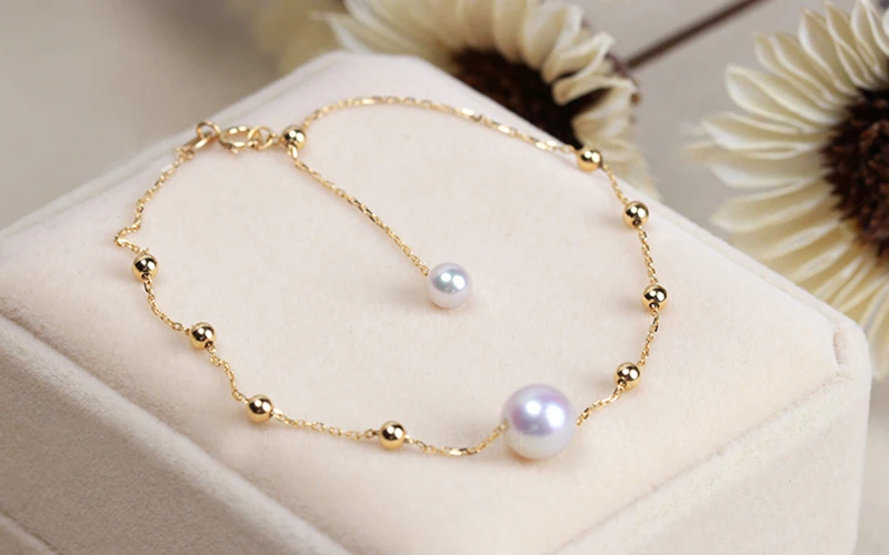 Sinya 18k Au750 золотая цепочка браслеты на ногу с натуральным круглым жемчугом Шарм для женщин Девушка мама любовник длина 18-25 см регулируемый