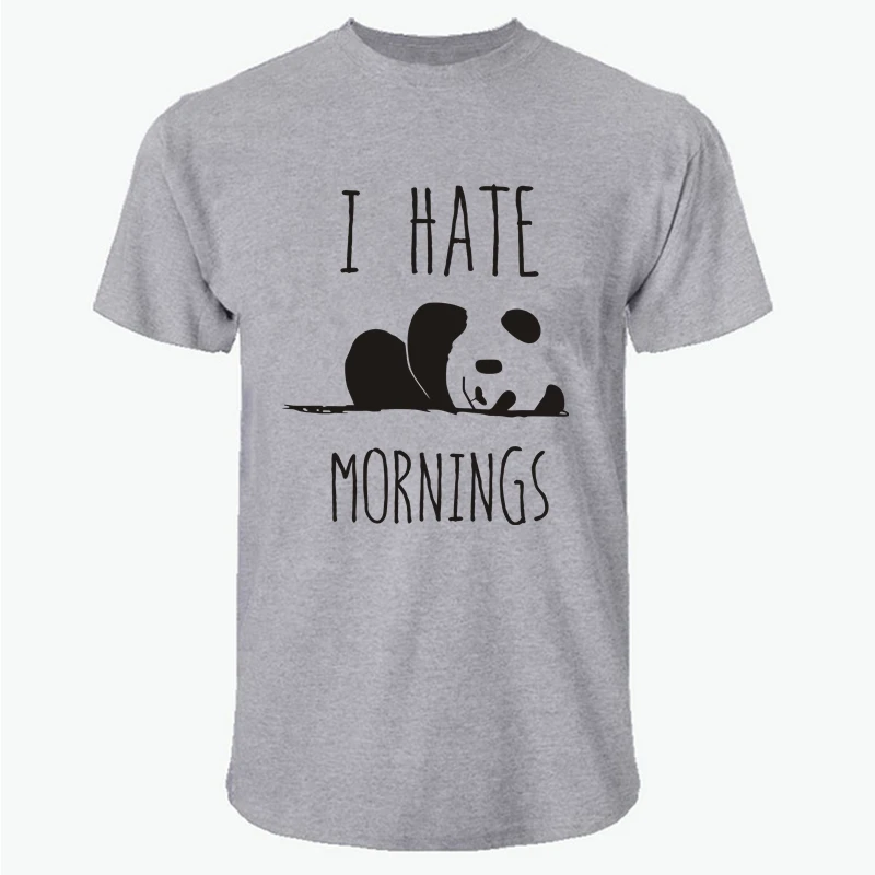 LUSLOS выходные футболки с пандой I Hate Mornings печать футболка Повседневная мужская с коротким рукавом