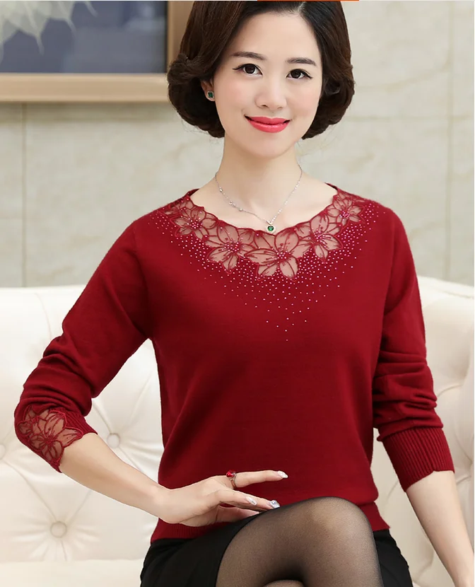 2017 Новый осенний и зимний модный кружевной свитер для женщин длинная рубашка мам