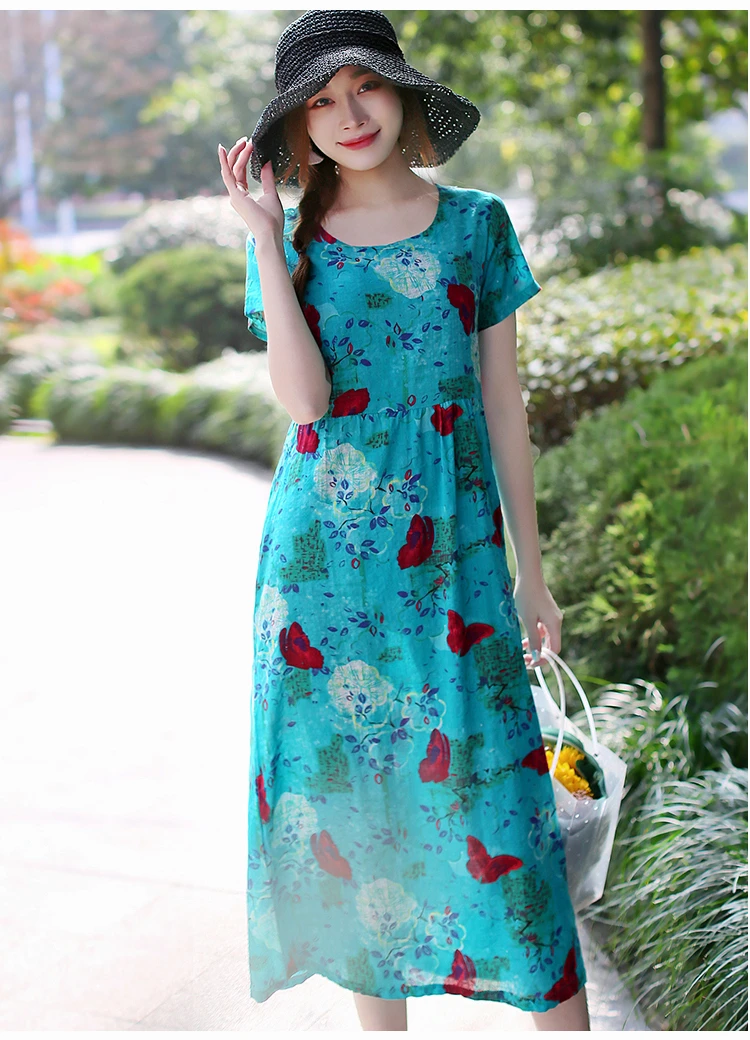 Женское свободное платье с О-образным вырезом большие размеры лето 2019 новая