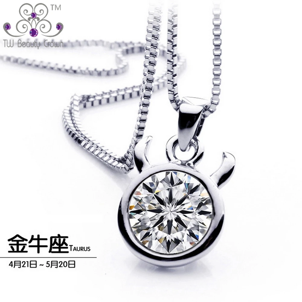 

1 Pc Real 925 Pure Sterling Silver Trendy White Clear CZ Cubic Zirconia OX Taurus Constellation Pendant Necklace For Women Girls