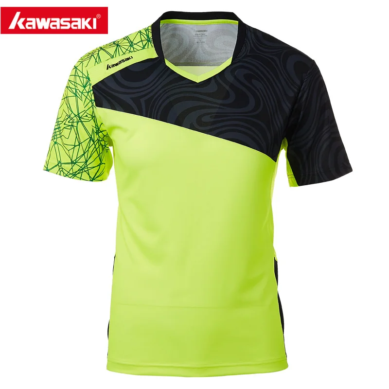 KAWASAKI Green Спортивная футболка для мужчин с v-образным вырезом и коротким рукавом для ракеток для бадминтона и тенниса, мужская спортивная одежда для фитнеса, ST-T1019 - Цвет: Зеленый