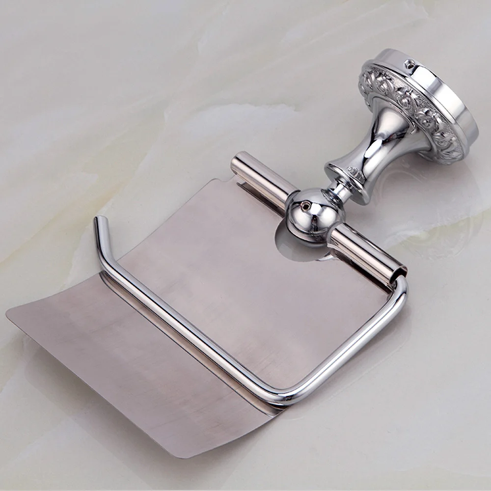 Silver toilet paper holder stainless steel carved toilet paper holder round base wall hanging bathroom hardware accessories