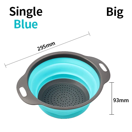 Single Blue Big DUOLVQI складной силиконовый дуршлаг для фруктов и овощей, корзина для мытья, Волшебная корзина, ситечко, складной Слив кухонные инструменты приспособление - Цвет: Single Blue Big