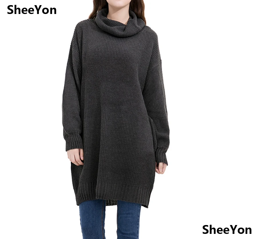 Sheeyon новые зимние вязаные свитера женские Свободные Водолазка карман с длинными