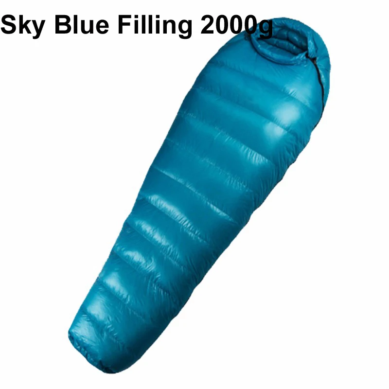 Sky Blue 2000g Зимний спальный мешок на гусином пуху для взрослых, для кемпинга, походов, водонепроницаемый спальный мешок на гусином пуху, зимний - Цвет: Sky Blue 2000g