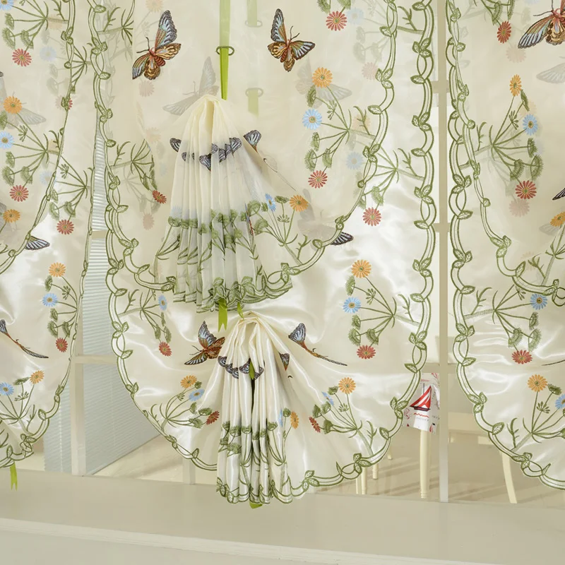 

2023 Junwell Sheer b-utterfly Embroidery Ribbon Roman Curtain blinds European Style Kitchen Tulle Curtain Balcony Voile Sateen