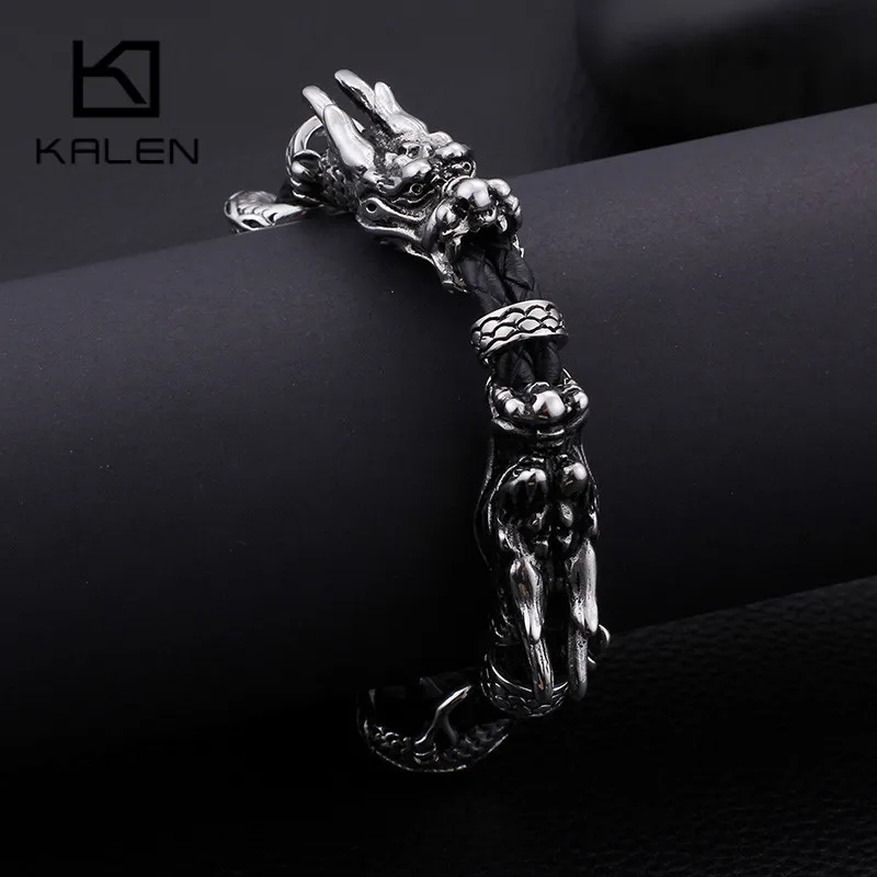 Новый Двухслойный Кожаный Регулируемый браслет KALEN мужской из нержавеющей стали
