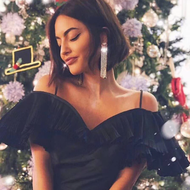 Супер Блестящая кисточка длинные модные серьги клипсы