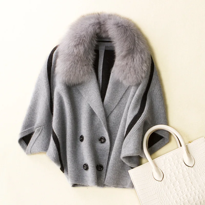 100% норковый кашемировый ТРИКОТАЖНЫЙ КОРОТКИЙ воротник с лисьим мехом для женщин