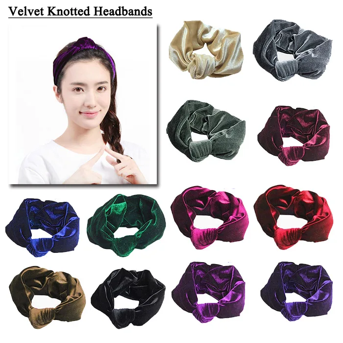 

2017Velvet Knotted Headbands Women Scrunchy Twist Hair Bands Turban Bandana Bandage On Head Headpiece 12 color free DHL