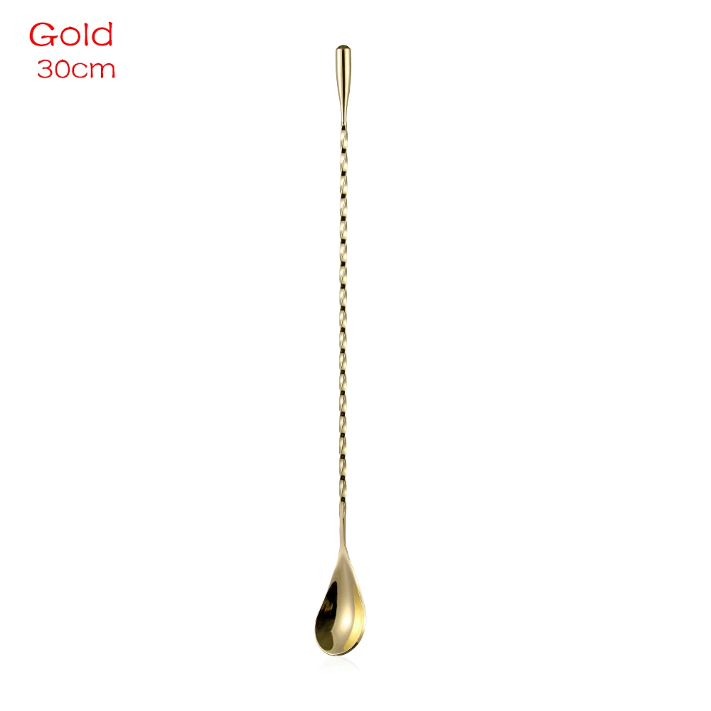 30cm gold Красочная ложка для смешивания коктейлей из нержавеющей стали, спиральная чайная ложка, кухонная ложка для перемешивания, инструменты бармена, товары для дома и кухни - Цвет: 30cm gold