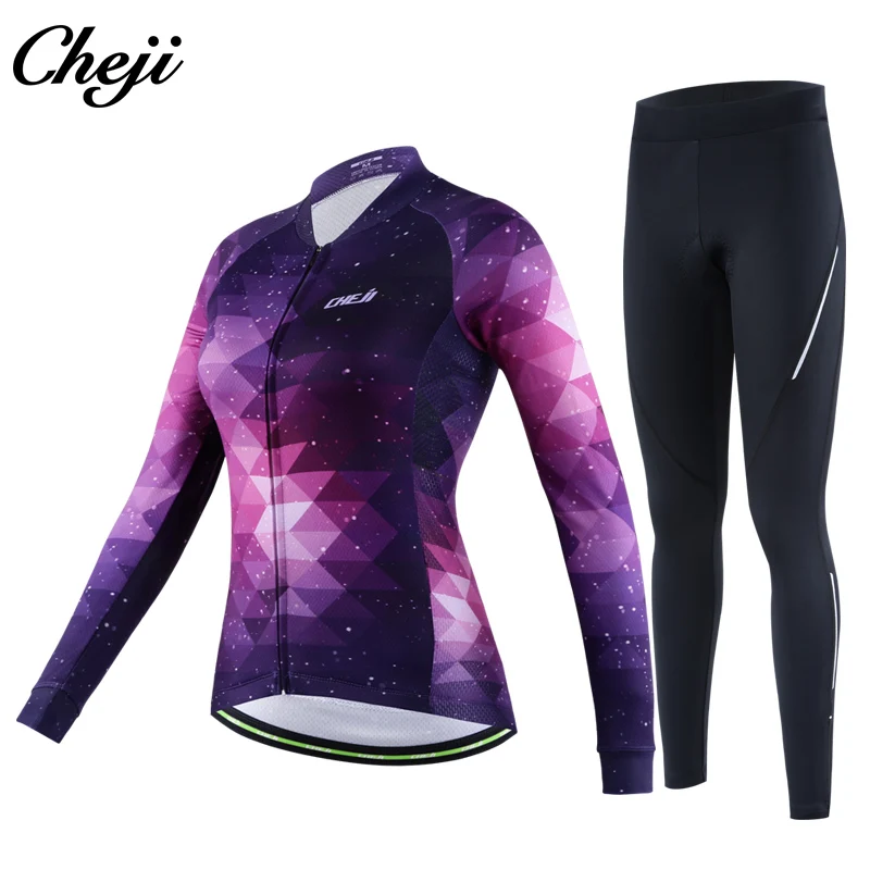 XK long set CHEJI Женский комплект с длинным рукавом для велосипеда, быстросохнущая велосипедная футболка с рисунком звездного неба, профессиональная команда, дышащая одежда для велосипеда, одежда для гонок - Цвет: XK long set