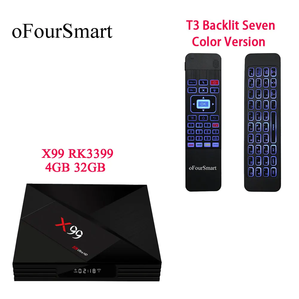 Новейший android 7 1 TV box X99 RK3399 Четырехъядерный 4 ГБ 32 2 4G + 5GWIFI BT USB3.0 smart с T3-C 7-цветной
