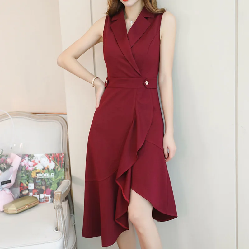 2019 летние элегантные женские платья солидный неровный складчатый Блейзер платье