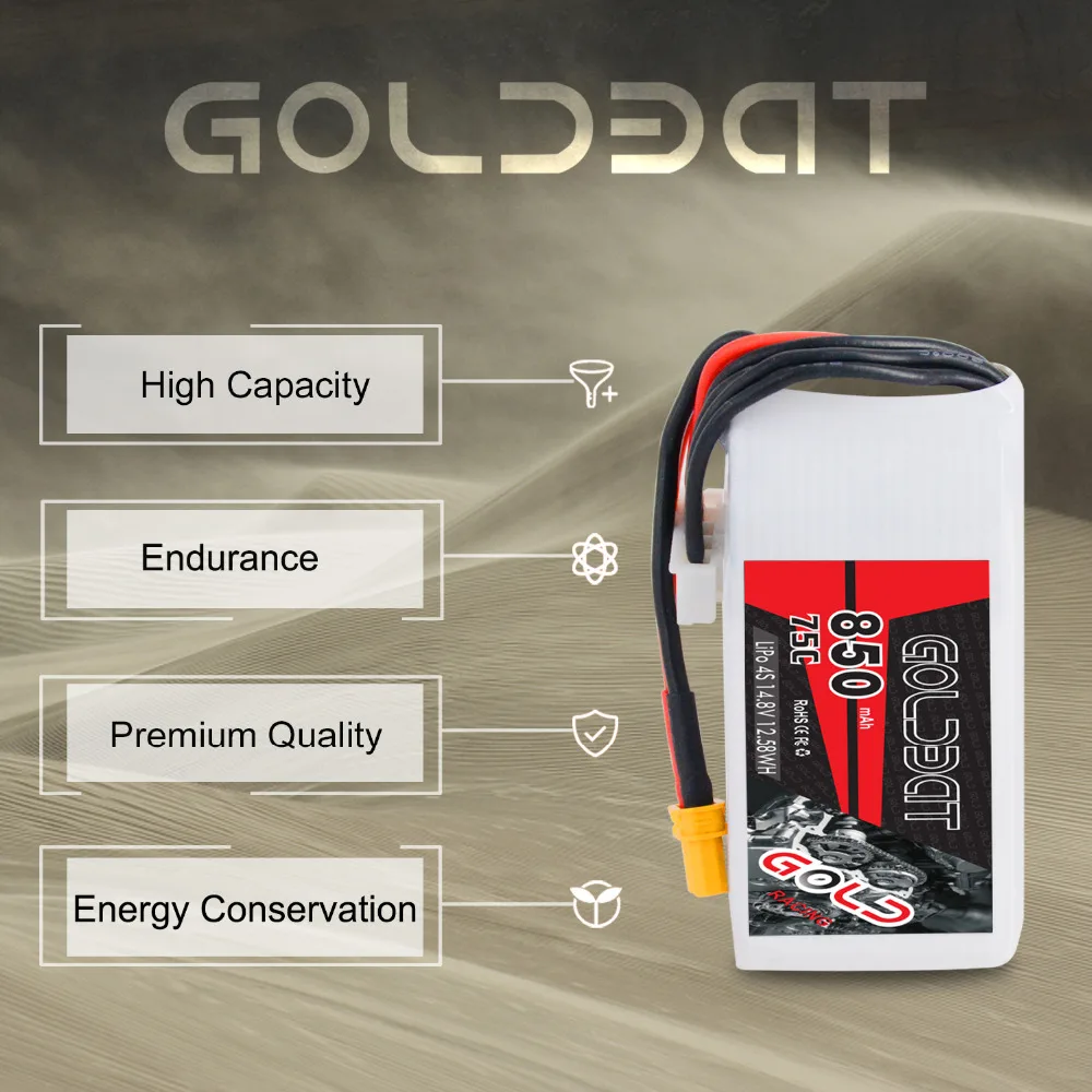 2 шт. GOLDBAT 850 мАч LiPo батарея для FPV 4S LiPo батарея LiPo 14,8 в 4S lipo 75C с XT30 разъем для дрона Heli Автомобильная лодка