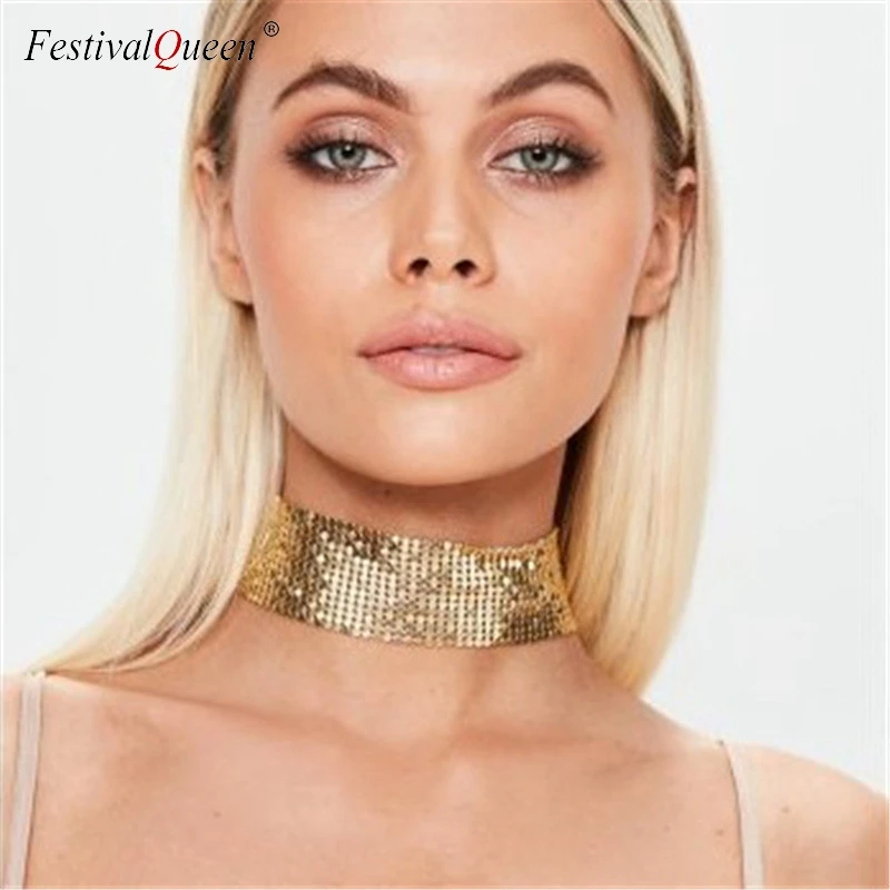 FestivalQueen многоцветное металлическое блестящее ожерелье женское модное медное колье с блестками вечерние ювелирные изделия