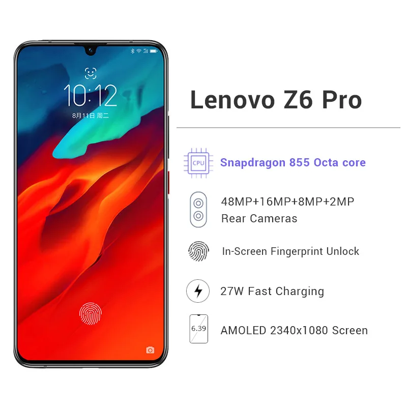 Глобальная версия lenovo Z6 Pro 8 GB 128 мобильный телефон Snapdargon 855 Octa Core 6 39 &quot48MP 4 задняя