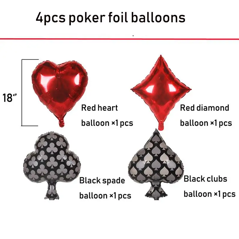 4pcs poker Вечерние украшения казино красные/черные/белые/майларовые воздушные шары для Лас-Вегаса вечерние украшения казино тематическая вечеринка на день рождения ночь - Цвет: 4pcs poker