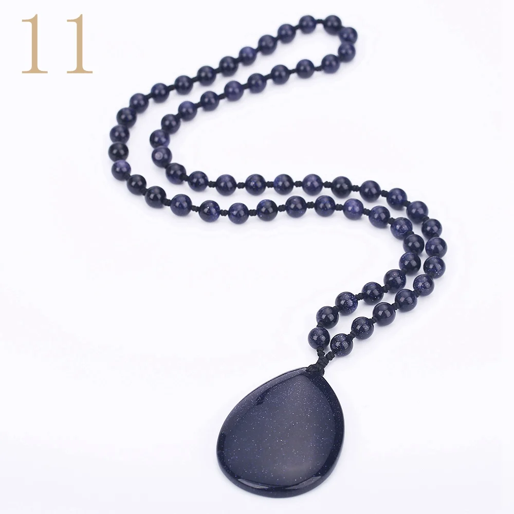Blue sandstone Yumten розовый кварц кулон ожерелье для женщин длинный свитер цепи капли воды Pendentif Femme ювелирные изделия драгоценный камень бисером аксессуары - Цвет камня: Blue sandstone
