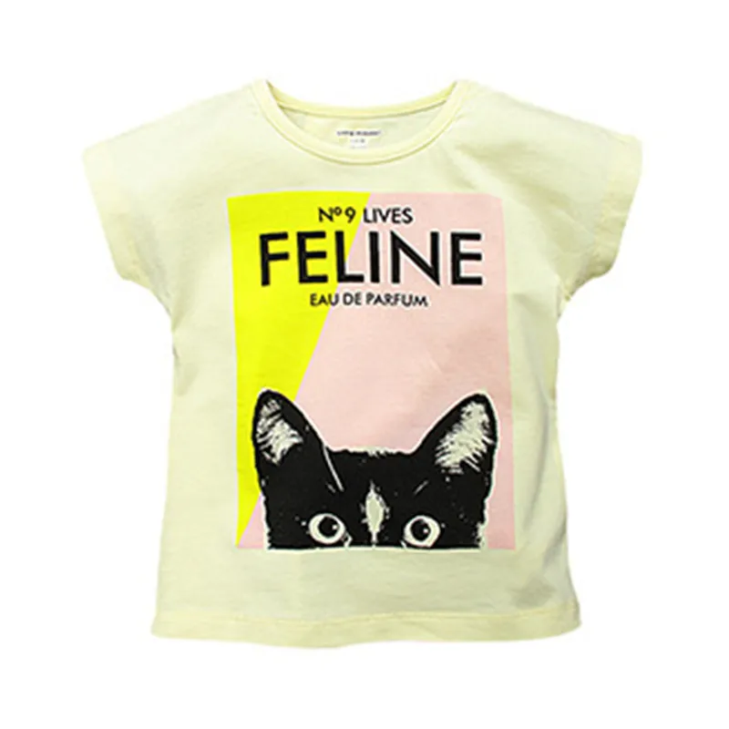 

Little Maven New Girls Summer Fashion Cat Letter Short O-neck Brand Cotton Quality Knitted Children Tshirt
