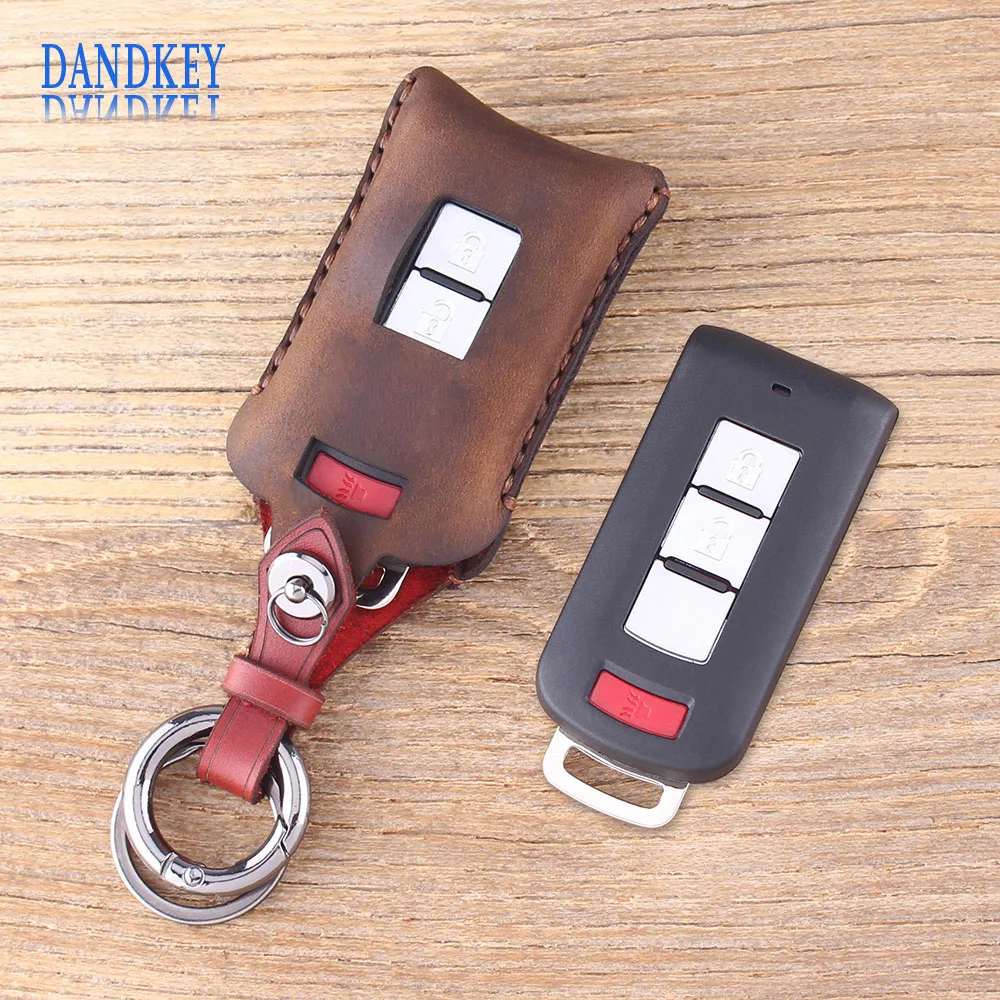 Чехол Dandkey для ключей из натуральной кожи с 3 кнопками Mitsubishi Lancer EX ASX Outlander Pajero |