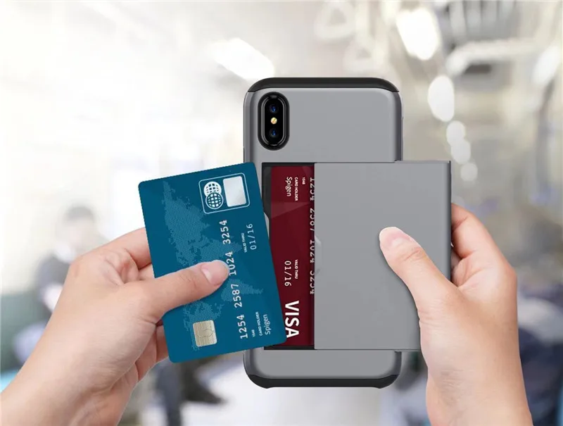 Для iphone XS Max прочный Чехол слайдер держатель для карт сзади чехол 5 5S SE 6 S 7 8 Plus X XR