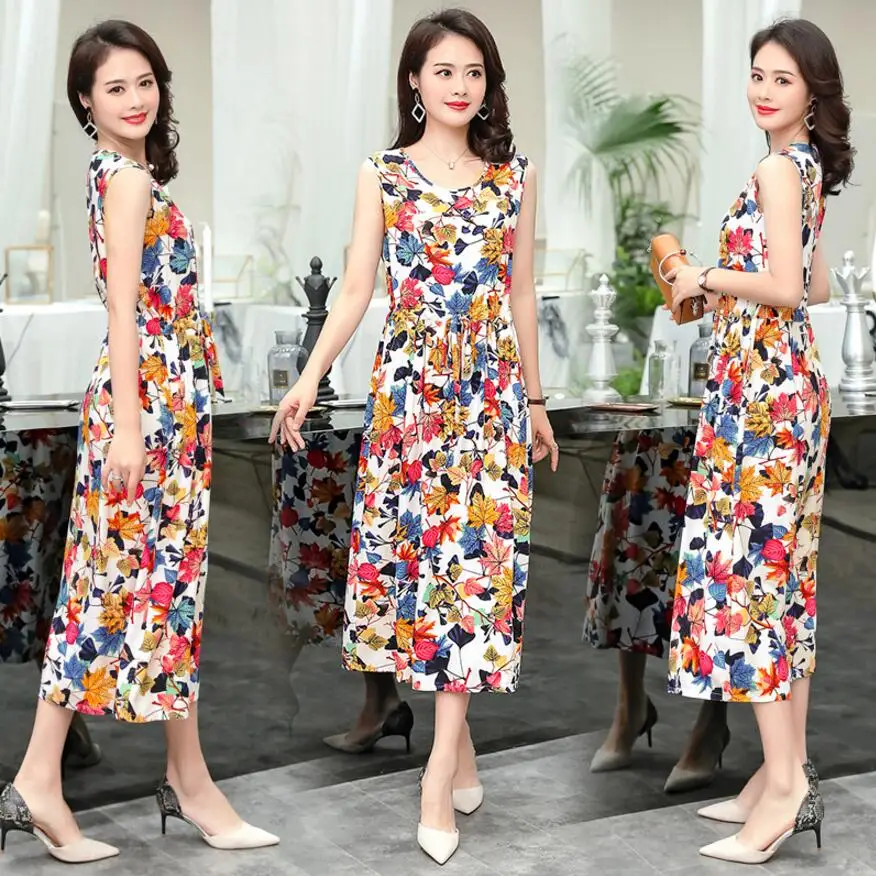 Платье женское винтажное без рукавов большого размера с цветочным принтом для