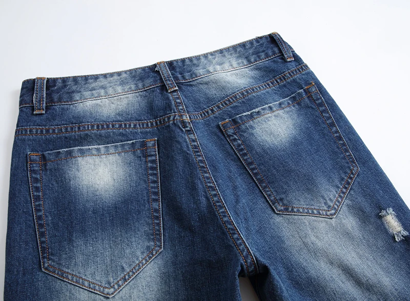 Мужские рваные джинсы с дырками темно синие хлопковые брюки скинни в стиле хип