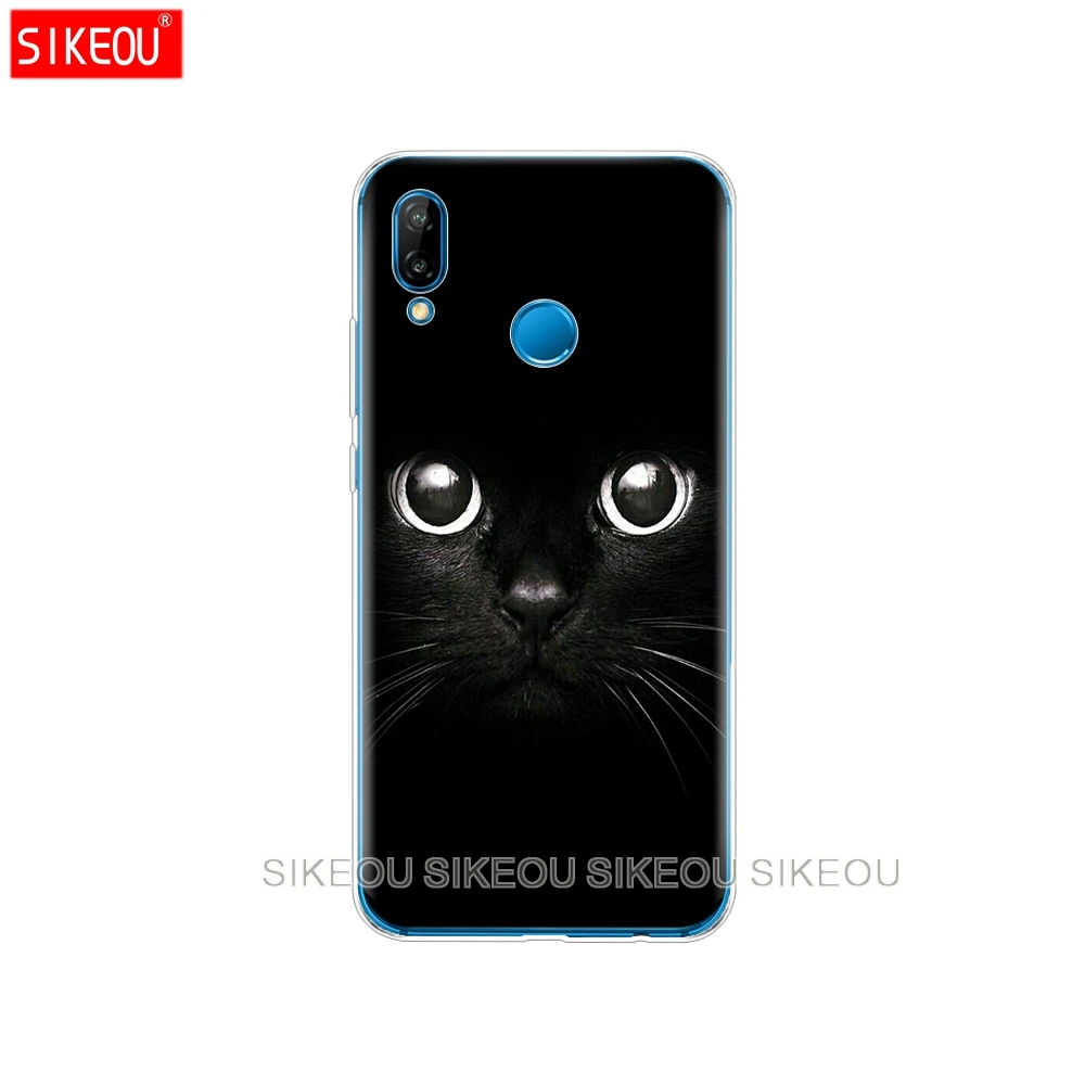 Силиконовый чехол для телефона huawei P20 P7 P8 P9 P10 Lite Plus Pro p smart милый черный кот