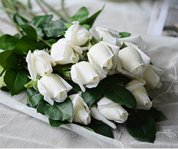D White Floace 15 шт./лот, букет роз, Королевская роза, высококлассные искусственные цветы, шелковые розы, цветы для дома, свадебные украшения - Цвет: D White