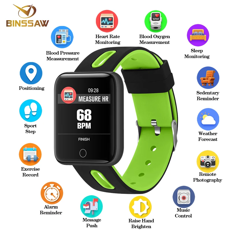 BINSSAW мужские и женские умные часы спортивные с шагомером Bluetooth большие цветные