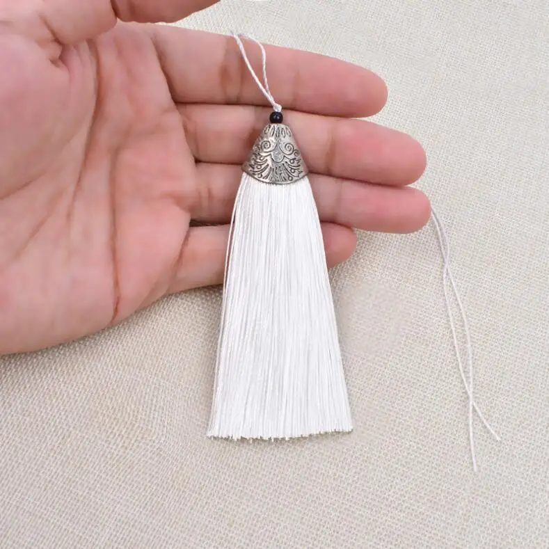 white 2 шт., 8 см, шелковые кисточки, бахрома, подвеска, кисточка, отделка, кисточки, занавеска, декор для брелка, серьги, фурнитура, сделай сам, рукоделие, ювелирные изделия - Цвет: white