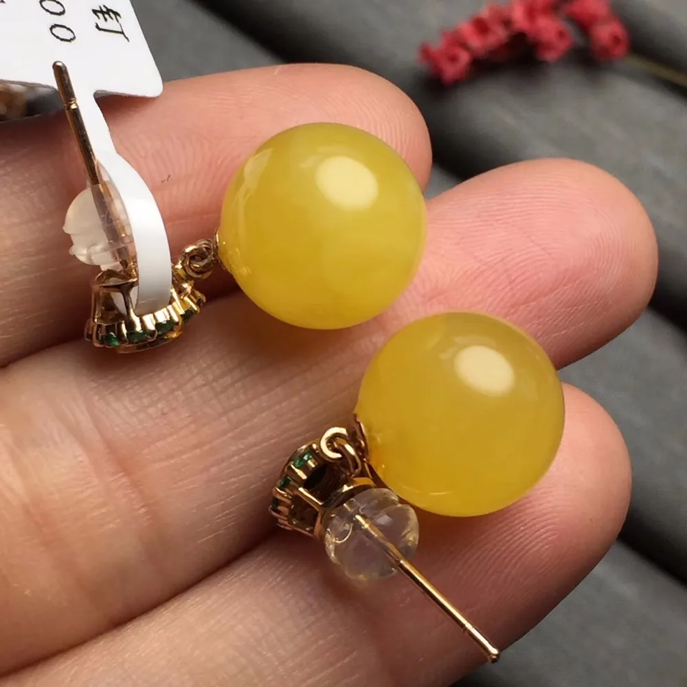 Женские серьги-гвоздики из розового золота 18 К G18K с натуральным зеленым нефритом