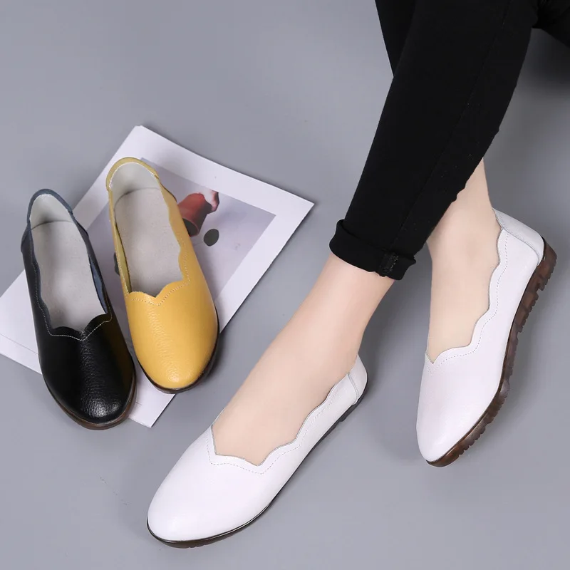 Женские туфли на плоской подошве OUKAHUI белые дизайнерские балетки из спилковой