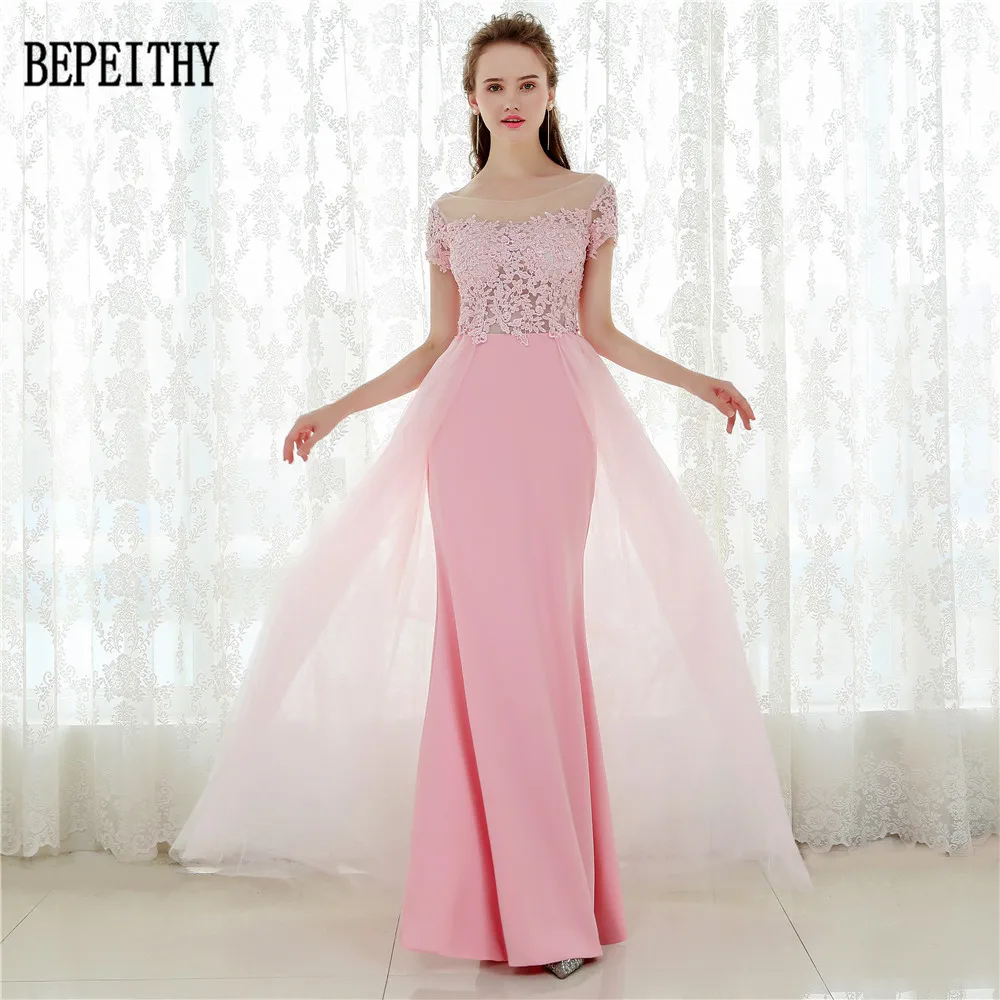 Женское вечернее платье с коротким рукавом BEPEITHY розовое шифоновое длинное