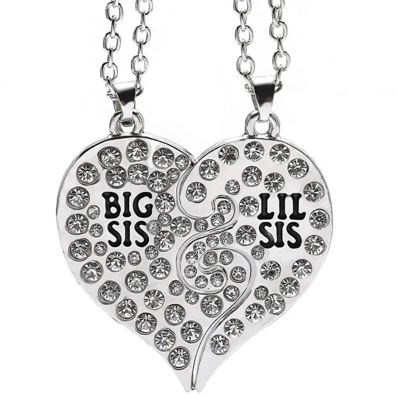 2 шт сердце Хрустальное золото очарование большой Лиль Sis цепь Сестра кулон