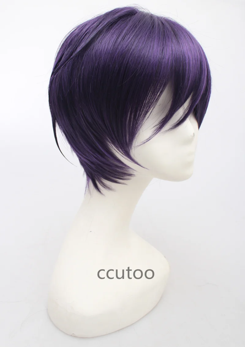 Ccutoo Gintama takasugi Синсукэ 30 см короткие фиолетовый, черный смешивания пушистый Многоуровневая синтетический парик высокого Температура Косплэй парик