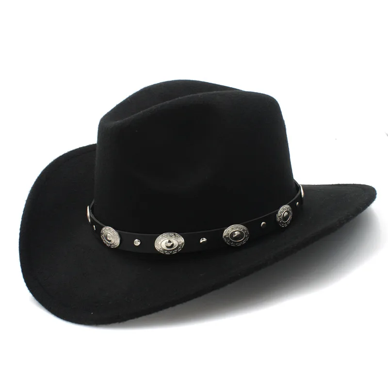 

Новая Винтажная шерстяная Ковбойская шапка в западном стиле для женщин и мужчин, Кепка с широкими полями Cowgirl Jazz с кожаной кепкой Sombrero