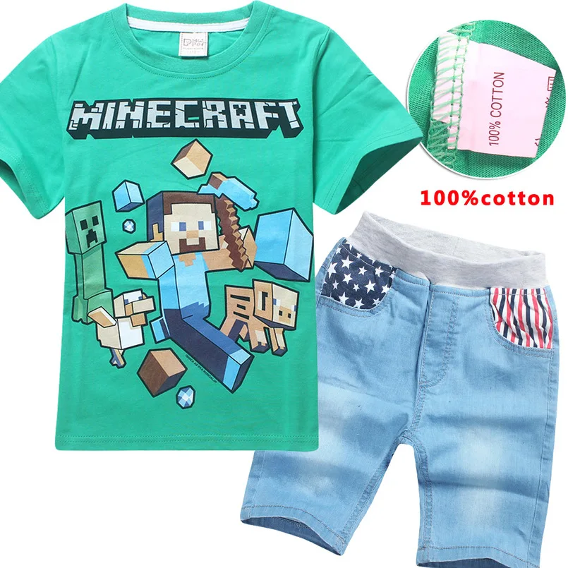 2018 новые летние Minecraft для маленьких мальчиков мультфильм Футболка с короткими
