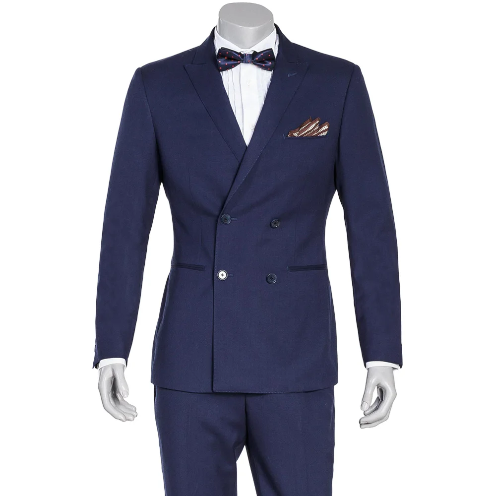 

Men's 2 Piece 4 Button Double Breasted Slim Fit Navy Blue Suits For Big Event Custom Made With Good Quality Tuxedo Men Suits