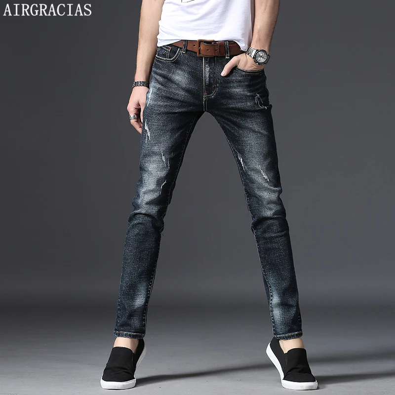 AIRGRACIAS известный бренд Fashion Denim Хлопковые джинсы Для мужчин прямые темно голубой