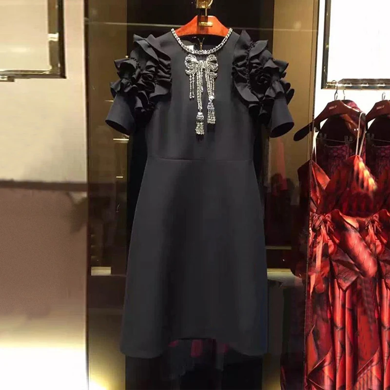2018 зима Рождество взлетно посадочной полосы дизайнер черный Мини платье Женская