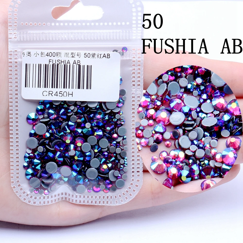 FUSHIA AB Смешанные размеры 400 шт./упак. все AB Цвета Hotfix Flatback Стразы для ногтей Rhinestoens для дизайна ногтей 3D украшения для ногтей украшение драгоценных камней - Цвет: FUSHIA AB