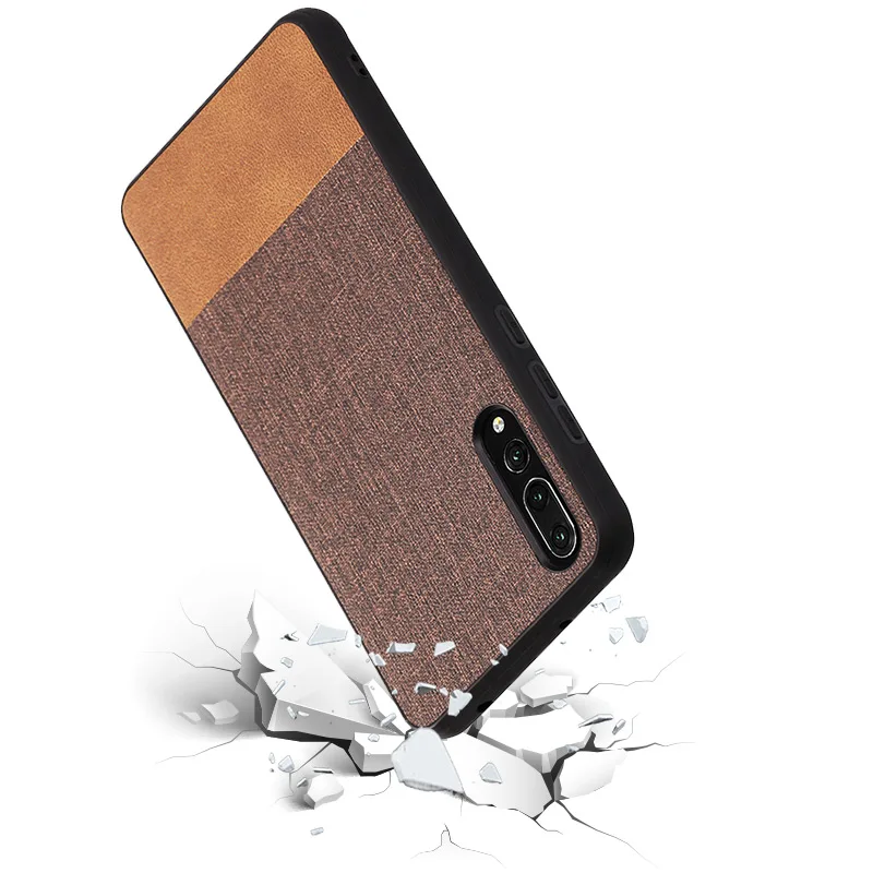 SRHE For Huawei P20 Pro Case Cover Canvas Fabric and Leather Soft Silicone Full Back |