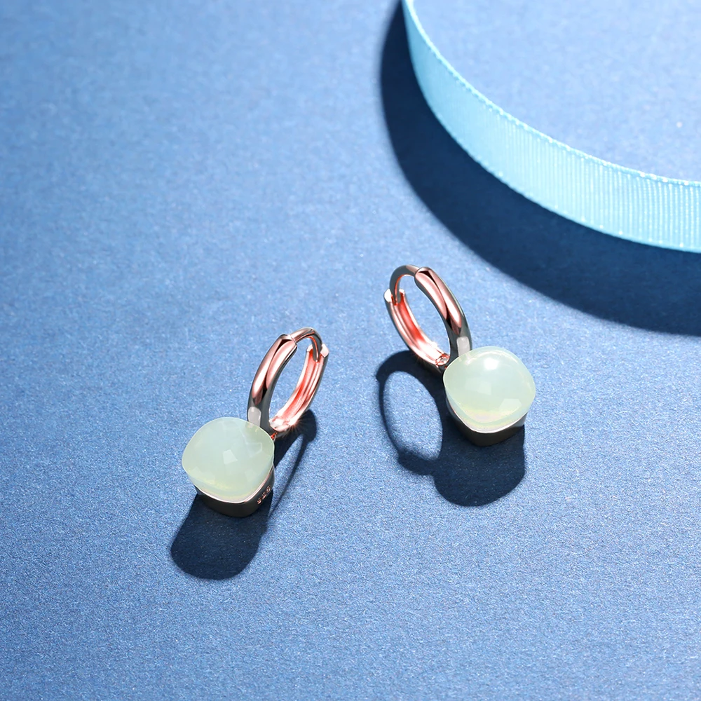 Женские серьги из серебра 925 пробы и розового золота с натуральным голубым