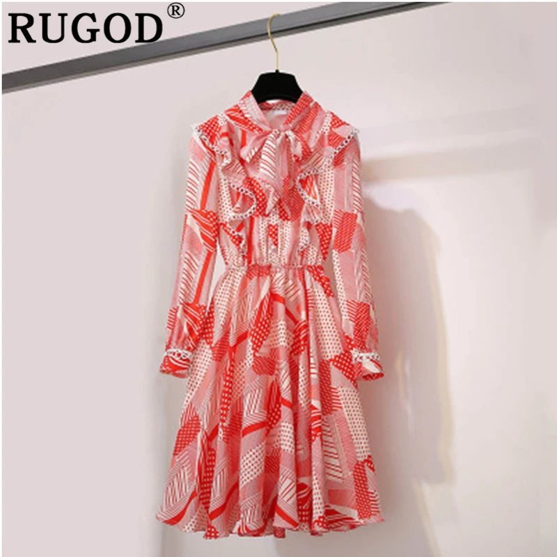 Женское шифоновое платье RUGOD плиссированное с высокой талией и цветочным принтом