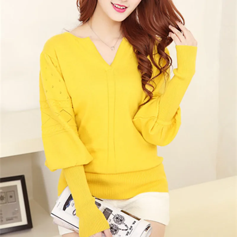 Женский кашемировый свитер пуловер с V-образным вырезом и рукавами-фонариками